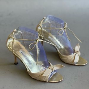 SOLD Manolo Blahnik gold tie strap heel